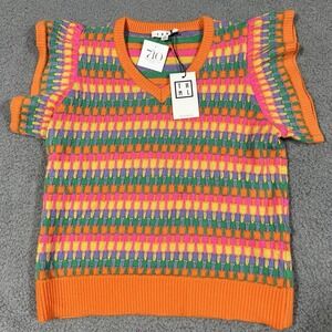 THML Multi-Color Women's Short Sleeve Knit Sweater Size XS Ruffle Sleeves NWT